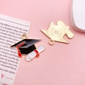 Gold plated alloy graduation cap and scroll charms with black enamel finish for DIY jewelry - Enamel Graduation Cap Style (16521)