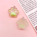 Cute green resin cat paw pendant with silver metal ring for DIY keychain jewelry - Green Cat Paw Shape (17043)
