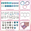 66-delige DIY-sieradenset voor meisjes met kralen, bedeltjes en een roze opbergdoosje - Blauwe Serie (HK864) / 66-delige set / Blauw