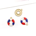 DIY jewelry charms featuring US flag red white and blue enamel and gold textured rings - Flag Lifebuoy (16277)