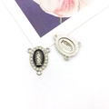 Connecteur ovale Vierge Marie à trois trous en émail noir et strass pour bijoux DIY - Connecteur Trois Trous (15321) / Noir