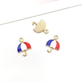 Independence Day umbrella charm with tricolor enamel and golden metal back for DIY jewelry - Flag Umbrella (16279)
