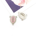 Roze Maagd van Guadalupe ovale hanger met strassteentjes en drie aansluitingsgaten - Driegaats Connector (15322)