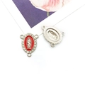 Driegats Maria hanger connector met rood emaille en glanzende witte strasstenen - Driegaats Connector (15323)