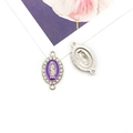 Verzilverde Maagd Maria hanger met paars emaille en strass voor DIY-sieraden maken - Tweegaats Connector (15326)