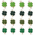 Set of 16 four-leaf clover charms in four shades of green with golden edges for DIY jewelry - Mixed 20pcs Pack