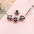 Vintage hollow silver charm beads with floral patterns on a silver snake chain bracelet - Hollow Flower Pattern (16477) / 1 Piece / Antique Silver