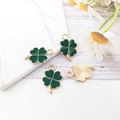 Accesorio Joyería Diy Trébol De Cuatro Hojas Esmalte Verde Oscuro Con Acabado Chapado En Oro - 11x18mm / Verde Oscuro