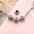 Silver vintage hollow heart charms on snake chain bracelet with antique finish - Hollow Heart Style (16479)