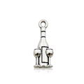 Silver wine bottle and twin goblet charms for DIY jewelry and keychains - Antique Silver Wine Glass (10566)