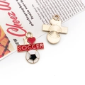 Soccer themed charm with red heart and soccer ball, gold plated alloy for DIY earrings - Soccer and Heart Letter Sign Shape (16737)