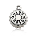 Vintage silver alloy beer bottle cap pendant charm with BEER engraving for DIY jewelry - Antique Silver Bottle Cap (12141)