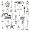 21pcs vintage silver alloy pendants including tools, cutlery, and cross for DIY jewelry - Tool Collection (SN692) / Antique Silver