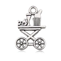 Retro silver wine cart metal pendant with cheese and goblet for DIY jewelry - Antique Silver Wine Cart (12147)