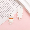Cute white resin cat pendants with orange collars for DIY jewelry making and keychains - White Cat Charm / 15x28mm