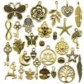 Vintage gold alloy butterfly charm set for DIY jewelry making on white background - Vintage Gold Mixed Styles Set (SN698)