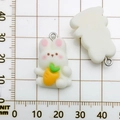 White resin rabbit pendant with carrot and metal ring for DIY jewelry making - White Bunny Charm / 17x26mm