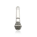 Vintage silver-gray microphone charm accessory with mesh texture and hanging loop - Microphone Shape (9166)