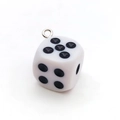 White resin dice pendant charm with black dots and silver metal ring for DIY jewelry - White Dice Charm / 14x14mm