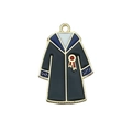 DIY black graduation gown alloy charm with blue collar and red ribbon medal detail - Blue Academic Gown Style