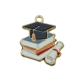 Enamel graduation charm featuring a bachelor hat and books for DIY jewelry making - Doctorate Hat Books Style