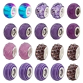 Set de 20 cuentas de aleación con agujero grande en morado y cian para pulseras - Cuentas de Vidrio Púrpuras (HK785)
