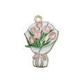DIY Tulip bouquet enamel charm with pink flowers and gold trim for jewelry making - Flower Bouquet Style (18796)