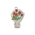 DIY Alloy Enamel Tulip Bouquet Charm Pendant with Red Flowers and Pink Bow Decor - Flower Bouquet Style (18797)