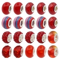 Set de 20 abalorios rojos de aleación con agujero grande para pulseras DIY varios diseños - Cuentas de Vidrio Rojas (HK786)