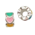 Bunte Emaille Herzperlen in Rosa und Grün mit Silberfinish für DIY Charm Armbänder - Bunte Herzform (17470) / 1 Stück (6x10mm)