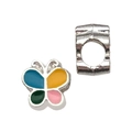 Silver butterfly charm with colorful enamel wings and hollow hole for DIY bracelets - 1 Piece (10x10mm)