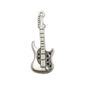 Vintage silver electric guitar pendant charm for DIY jewelry and necklaces - 12x38mm / Guitar Style