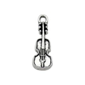 Vintage silver violin pendant for DIY jewelry making with realistic antique finish - 8x20mm / Guitar Style