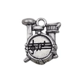 Vintage silver drum set charm with musical notes for DIY jewelry making and crafts - 13x16mm / Drum Set Style