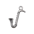Silver saxophone pendant for DIY necklaces and bracelets with detailed musical instrument design - 16x26mm / Saxophone Style