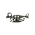 Vintage silver trumpet charm for DIY necklaces and bracelets in antique finish - 17x7mm / Trumpet Style