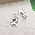 Antique silver bunny alloy charms with floral ears for DIY jewelry and necklaces - Alice Small Rabbit (7284) / 14x18mm