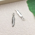 Pair of vintage silver feather pendants with detailed texture for DIY jewelry making - Small Feather Leaf (11265) / 4x18.7mm