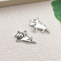 Antique silver cat-shaped metal pendants for DIY bracelet and keychain charms - Cat (11285) / 12x18mm