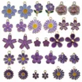 30 stuks emaille bloemenbedeltjes met strassteentjes voor doe-het-zelf sieraden - Gemengde 30 Paarse Geëmailleerde Bloemen (SN742)