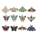 Detail view of 12 colorful enamel butterfly and moth charms with gold plating for jewelry making - Mixed Butterfly Moth Style (SN673) / Set of 6 / Colorful