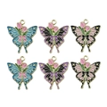 Detail of colorful butterfly tulip charms in blue, purple and black with metal loops - Tulip Butterfly Style (SN560) / Set of 6 / Colorful