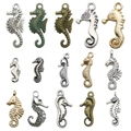 Set of 15 vintage seahorse metal charms in various alloy finishes for DIY jewelry making - 15Pcs Antique Silver Seahorse Set