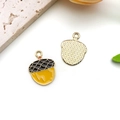 DIY acorn alloy pendants in yellow and brown enamel with light gold metal backing - Single Yellow Gold-rimmed Enamel Acorn (16758)