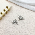 Pair of vintage silver bear charms with textured fur detail for DIY jewelry making - Animal Bear 15x12mm (11298)