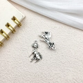 Retro silver dalmatian dog charms with black enamel dots for DIY jewelry making - Animal Dog 11x21mm (11300)