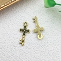 Pair of vintage style gold-plated alloy key charms with black cross design for DIY jewelry - Cross Key (10219) / 9x19mm