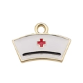 Nurse cap charm pendant with red cross medical symbol and white enamel alloy finish - Nurse Hat Style (12004) / 20x14mm