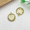 Set of two gold alloy anchor pendants with rope textured rings for DIY jewelry - Round Anchor (10221) / 15.5x18mm