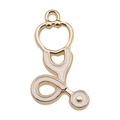 Golden medical stethoscope charm with white enamel finish for DIY jewelry making - Stethoscope Style (12006) / 16x28mm